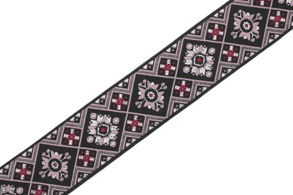 35 mm Black/Poudre Geometric Ribbon, (1.37 inches), Geometric trim,  jacquard trim, craft supplies, vintage trim, Jacquard ribbon, 35975