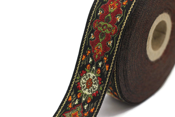 28 mm Red / Black European motive Jacquard trim (1.10 inches, vintage Ribbon, Decorative Craft Ribbon, vintage Ribbon Trim, ribbon, 28591