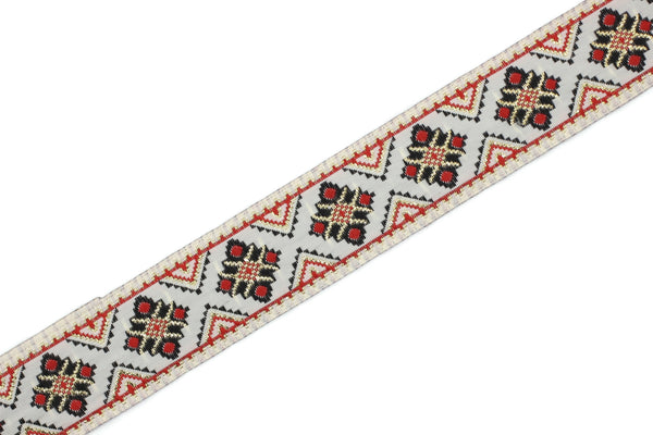 25 mm Red/White Geometric Jacquard ribbon (0.98 inches), Decorative Craft Ribbon, Sewing trim, woven trim, embroidered ribbon, 25943