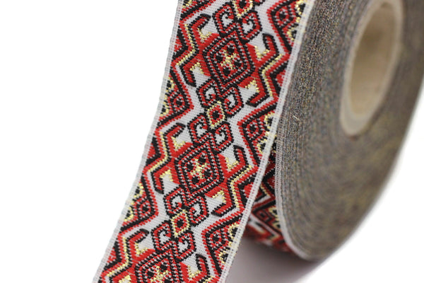 25 mm Red&White mosaic Jacquard trims 0.98inch, jacquard ribbon, Decorative Craft Ribbon, Sewing trim, woven trim, embroidered ribbon, 25941