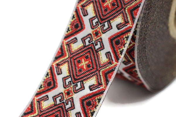 35 mm Red/White Mosaic Jacquard ribbon (1.37 inches) ,Decorative Craft Ribbon, Sewing trim, jacquard ribbon, embroidered ribbon, 35941
