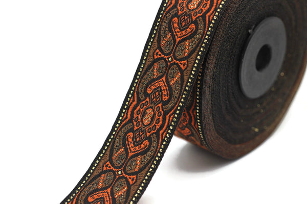 25 mm Mystic Orange jacquard Ribbons (0.98 inch) Sewing Crafts, ribbon trim,  jacquard trim, craft supplies, collar supply, trim 25808