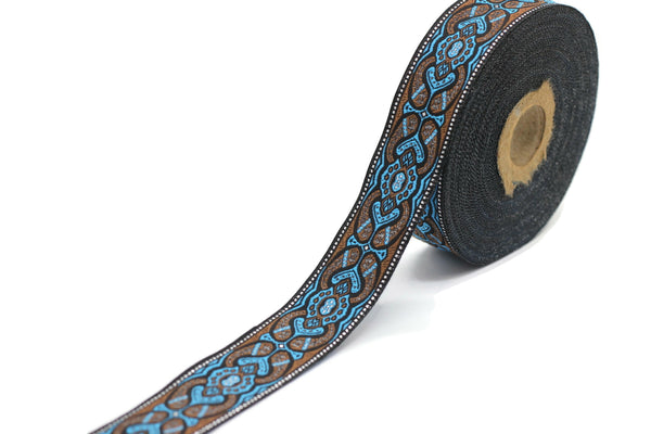 25 mm Mystic Blue jacquard Ribbons (0.98 inch) Sewing Crafts, ribbon trim,  jacquard trim, craft supplies, collar supply, trim 25808