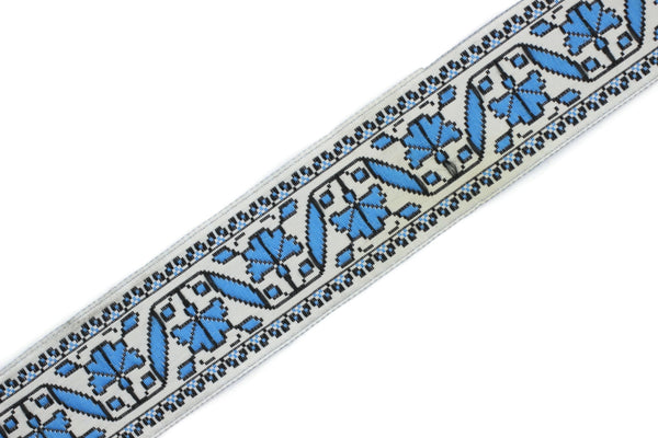 35 mm Blue/White clove Flower Ribbon (1.37 inches), clove trim, jacquard trim, fabric wide trims, craft supplies, vintage trim, 35986
