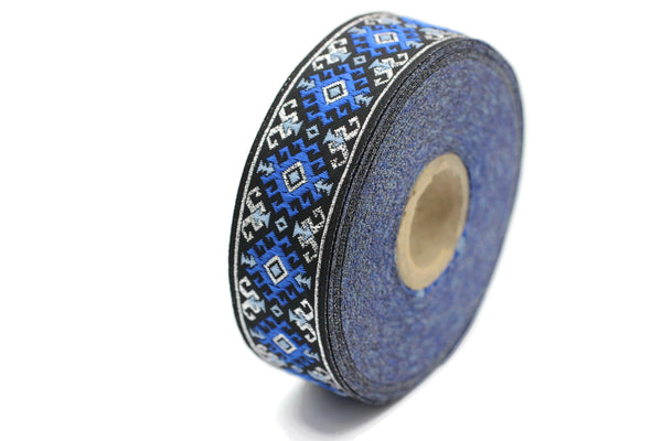 25 mm Blue/Silver  Snowy Jacquard trim (0.98 inches), vintage Ribbon,  Decorative Craft Ribbon, Sewing, Jacquard ribbon, Trim, 25953