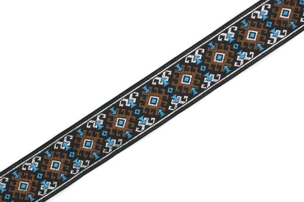 25 mm Brown/Light Blue Snowy Jacquard trim (0.98 inches), vintage Ribbon, Decorative Craft Ribbon, Sewing, Jacquard ribbon, Trim, 25953