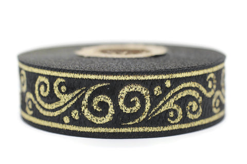 22 mm metallic Black/Golden jacquard ribbons 0.86 inches, Renaissance  embroidered trim,  woven trim, jacquard trim, 22078
