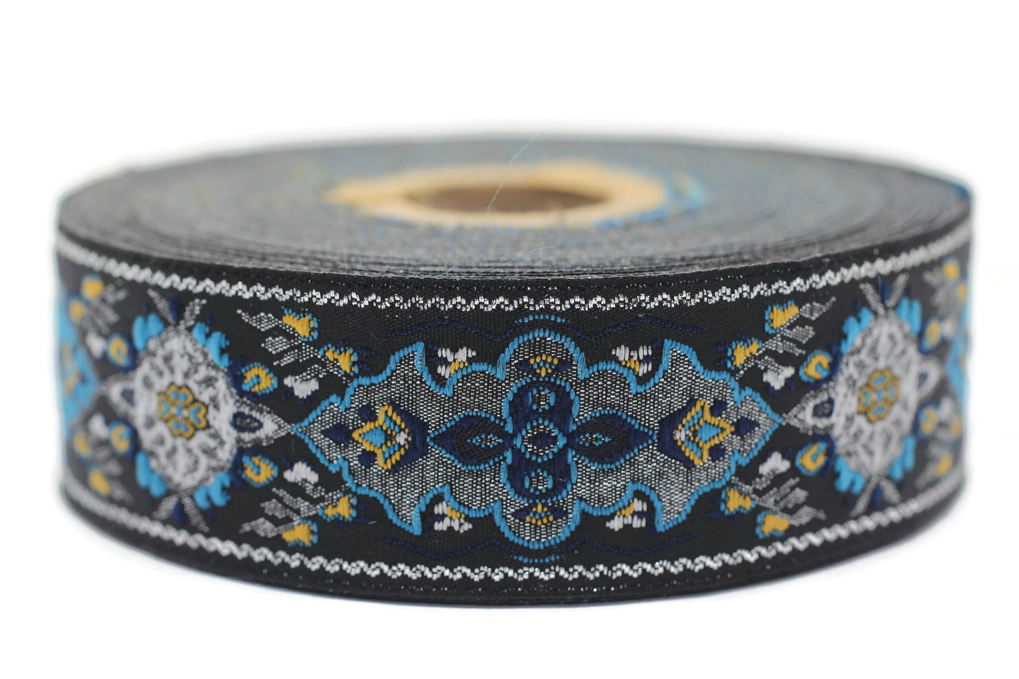 28 mm Blue / Black European motive Jacquard trim (1.10 inches, vintage Ribbon, Decorative Craft Ribbon, vintage Ribbon Trim, ribbon, 28591