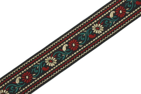 35 mm Black & Red Flowers Jacquard ribbon 1.37 inch, Jacquard trim, Sewing Trim, Collar Trim, Ribbon by the yards, Vintage ribbon, 35095
