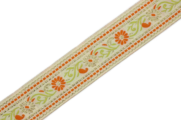 35 mm White&Orange Floral Jacquard ribbon (1.37 inches), Jacquard trim, Sewing Trim, Collar Trim, Ribbon by the yards, Vintage ribbon 35095