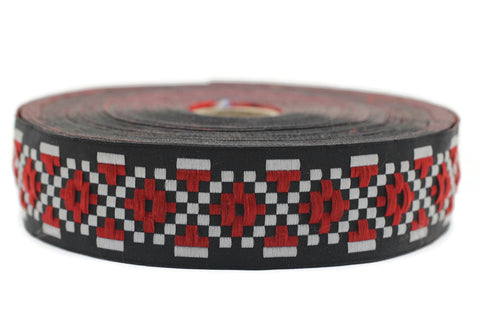 35 mm 10 Meters Red&Black Geometric Diamond Jacquard trim 1.37 inch, Decorative Craft Ribbon, Sewing trims, Jacquard ribbons, woven ribbons