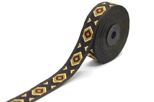 25 mm Dark Brown Jacquard trim (0.98 inches), vintage Ribbon, Decorative Craft Ribbon, Sewing Trim, Jacquard ribbon, 25952