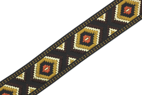 35 mm  Milk Brown jacquard ribbons 1.37 inches, Geometric  embroidered trim,  woven trim, woven jacquards, woven border, 35952