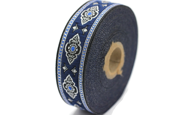 25 mm Navy Blue Renaissance Motive ribbon (0.98 inches), european ribbon, dog colar ribbons, Sewing, Jacquard ribbon, Trim, 25905