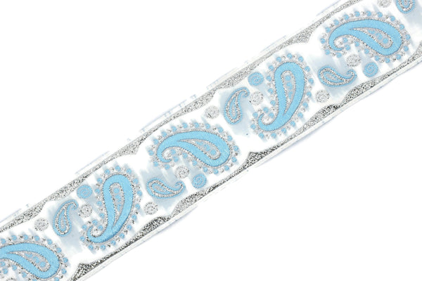 35 mm blue patterned Jacquard trims (1.37 inches), embroidered trims, drop ribbon, woven ribbon, jacquard ribbons, sewing trims, 35807