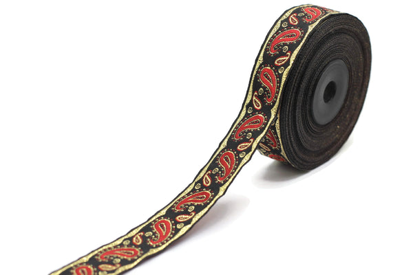 22 mm Red patterned Jacquard trim (0.86 inches, drop embroidered trim, drop ribbon, woven ribbon, woven jacquard, sewing trim, 22807