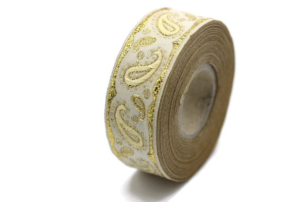 22 mm yellow patterned Jacquard trim (0.86 inches), drop embroidered trim, drop ribbon, woven ribbon, woven jacquard, sewing trim, 22807