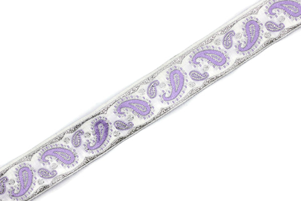 22 mm Lilac/White patterned Jacquard trim 0.86 inches, drop embroidered trim, drop ribbon, woven ribbon, woven jacquard, sewing trim, 22807