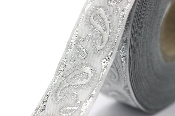 22 mm Grey patterned Jacquard trim (0.86 inches, drop embroidered trim, drop ribbon, woven ribbon, woven jacquard, sewing trim, 22807