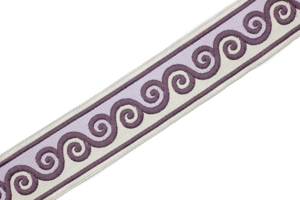 35 mm Purple&Milky Brown Scroll Jacquard trim (1.37 inches), Native American Jacquard,  ribbon, woven trim, woven jacquard 35137