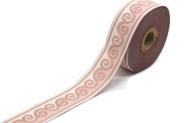 35 mm Powder&Milky Brown Scroll Jacquard trim (1.37 inches), Native American Jacquard, woven trim, woven jacquard, jacquard ribbons, 35137