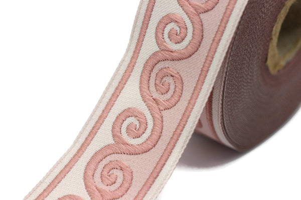 35 mm Powder&Milky Brown Scroll Jacquard trim (1.37 inches), Native American Jacquard, woven trim, woven jacquard, jacquard ribbons, 35137
