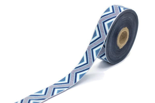 25 mm Blue Chevron Jacquard ribbon, 0.98 inches, Decorative ribbon, Craft Ribbon, Sewing, Jacquard trim, Geometric ribbon, 25706