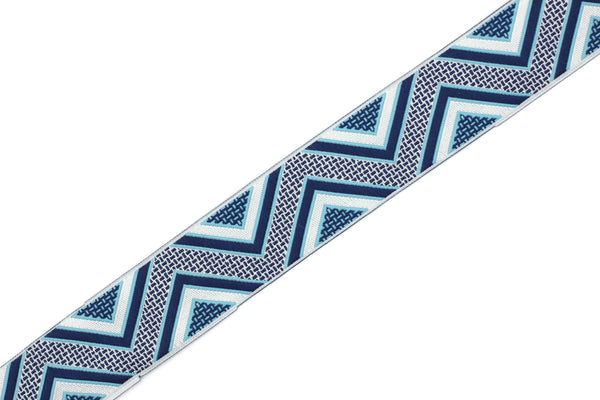 25 mm Blue Chevron Jacquard ribbon, 0.98 inches, Decorative ribbon, Craft Ribbon, Sewing, Jacquard trim, Geometric ribbon, 25706