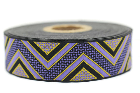 25 mm Lilac/Yellow Chevron Jacquard ribbon, 0.98 inches, Decorative ribbon, Craft Ribbon, Sewing, Jacquard trim, Geometric ribbon, 25706