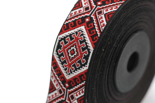 25mm Red/Black embroidered ribbon, Jacquard ribbon, 0.98, Decorative ribbon, Craft Ribbon, Jacquard trim, costume ribbon, sewing trim, 25708