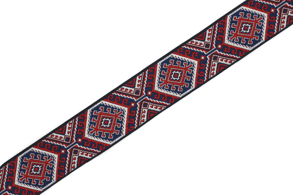 25mm Red/Blue embroidered ribbon, Jacquard ribbon, 0.98inc Decorative ribbon, Craft Ribbon, Jacquard trim, costume ribbon, sewing trim 25708