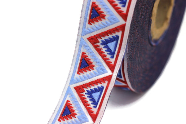 25 mm Blue/Red Chevron Jacquard ribbon (0.98 inches), Decorative ribbon, Craft Ribbon, Jacquard trim, costume ribbon, woven ribbon, 25915