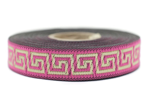 16 mm Gold&Pink Jacquard ribbons 0.62 inches, square Style Jacquard trim, Sewing ribbons, woven ribbons, collars supply, 16062