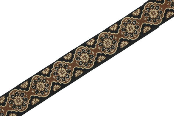 25 mm Brown Floral ribbon, Jacquard ribbon, 0.98 inches, Decorative ribbon, Craft Ribbon, Jacquard trim, costume ribbon, sewing trim, 25707