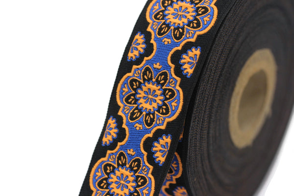 25 mm Orange Floral ribbon, Jacquard ribbon, 0.98 inches, Decorative ribbon, Craft Ribbon, Jacquard trim, costume ribbon, sewing trim, 25707