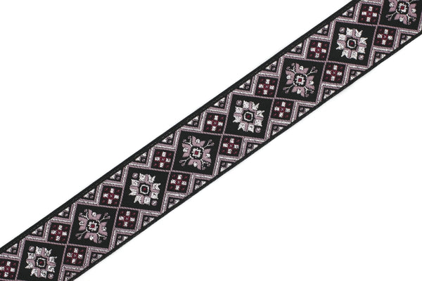 25 mm Black/Poudre Geometric Ribbon (0.98 inches), Geometric trim, jacquard trim, craft supplies, vintage trim, jacquard ribbon, 25975