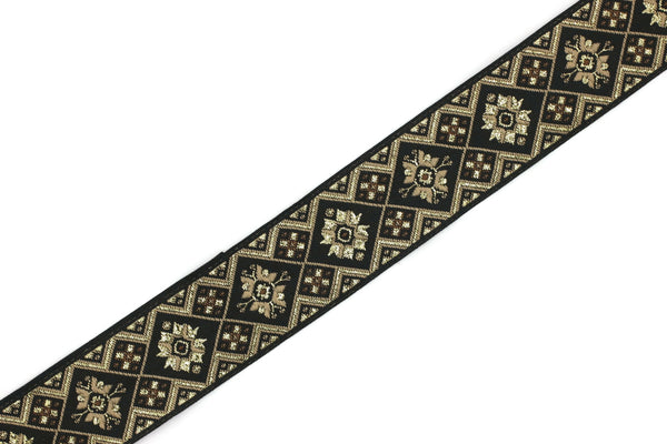 25 mm Golden Geometric Ribbon (0.98 inches), Geometric trim,  jacquard trim, craft supplies, vintage trim, jacquard ribbon, 25975