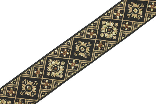 35 mm Golden Geometric Ribbon, (1.37 inches, Geometric trim,  jacquard trim, craft supplies, vintage trim, Jacquard ribbon, 35975