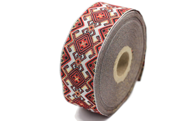35 mm Red/White Mosaic Jacquard ribbon (1.37 inches) ,Decorative Craft Ribbon, Sewing trim, jacquard ribbon, embroidered ribbon, 35941