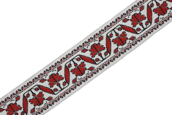 35 mm Red/White Snow Flower Ribbon (1.37 inches), Flower trim,  jacquard trim, fabric wide trims, craft supplies, vintage trim, 35986