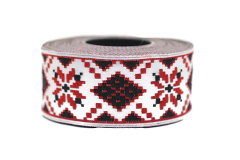 25 mm Red&Black Geometric Jacquard ribbon (0.98 inches), Decorative Craft Ribbon, Sewing trim, woven trim, embroidered ribbon, 25944