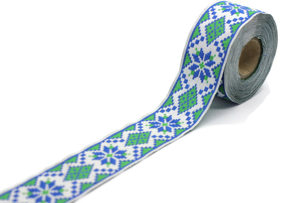 35 mm Green&Blue Eye Jacquard ribbon (1.37 inches) Decorative Craft Ribbon, Sewing trim, woven trim, embroidered ribbon, 35944