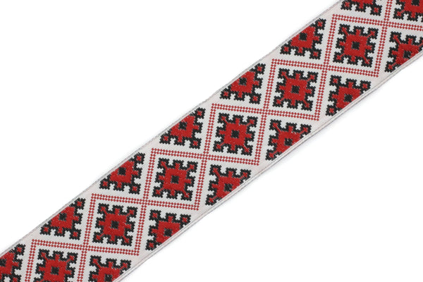 35 mm Red/White Snow flake Ribbon (1.37 inches), Snow Flake trim, jacquard ribbon, dog collar supplies, craft supplies, vintage trim, 35985