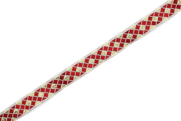 12 mm White Red Triangle Motive Jacquard border (0.47 inches), jacquard ribbon, ribbon, french ribbon, Jacquard trim, 12251