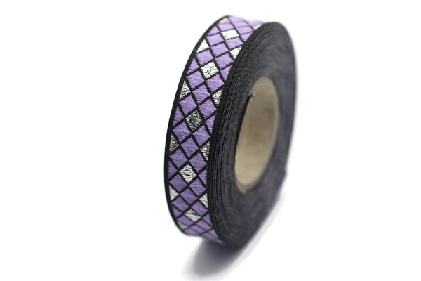 12 mm Purple Triangle Motive Jacquard border (0.47 inches), jacquard ribbons,  silvery ribbon, french ribbon, Jacquard trim, 12251
