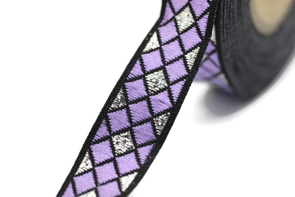 12 mm Purple Triangle Motive Jacquard border (0.47 inches), jacquard ribbons,  silvery ribbon, french ribbon, Jacquard trim, 12251