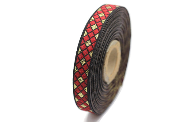 12 mm Red Triangle Motive Jacquard border (0.47 inches), jacquard ribbon, ribbon, french ribbon, Jacquard trim, 12251