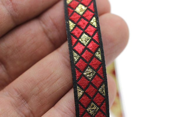 12 mm Red Triangle Motive Jacquard border (0.47 inches), jacquard ribbon, ribbon, french ribbon, Jacquard trim, 12251