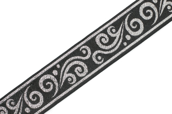 35 mm metallic Black/Silver jacquard ribbons 1.37 inch - Renaissance  embroidered trim -  woven trim - woven jacquards - woven border 35078