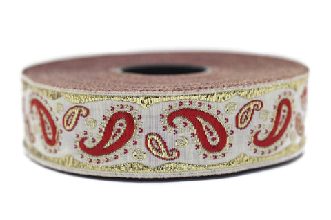 22 mm Red Water Drop Jacquard Trim (0.86 inches), Drop Embroidered Trim, Drop Ribbon, Woven Ribbon, Jacquard Ribbon, Sewing Trim, 22807